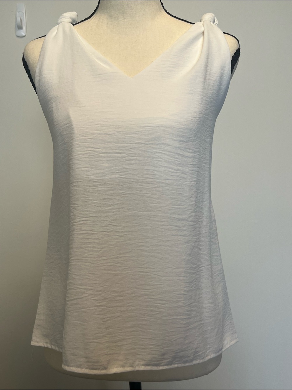 White V-Neck Cami | Knot Strap Quiet Luxury Tank Top Minimalist Workwear
